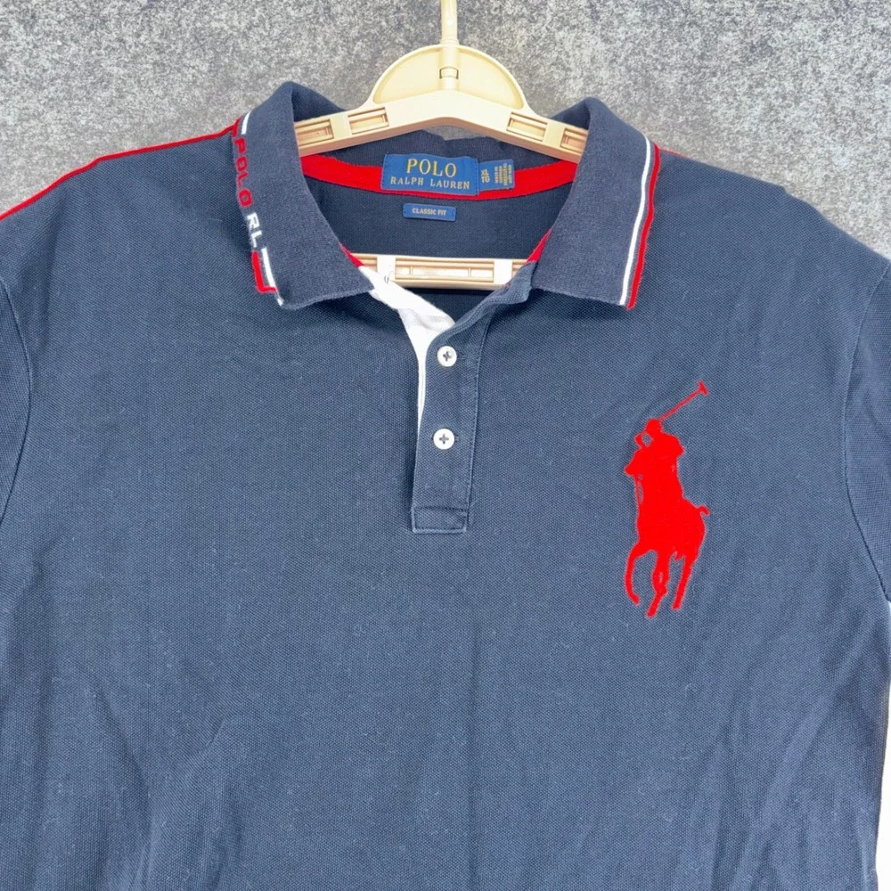 Polo Ralph Lauren Mens XL Big Pony Polo Shirt Navy Blue White Red Classic Fit
